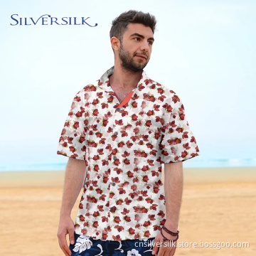 Print Herren Bluse Kurzes Rotes Blumen Benutzerdefiniertes Hemd